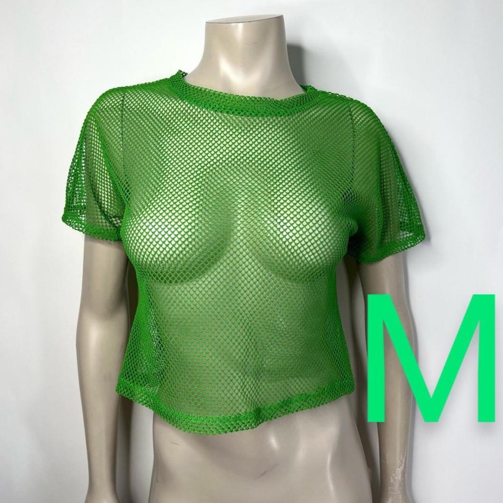 🆕Bright Green Fishnet Mesh Cropped T-Shirt~Size M